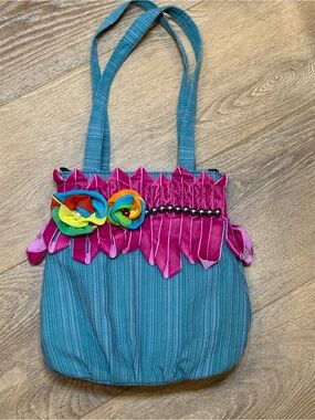 Concubine Teal and Pink Floral Accent Shoulder Bag